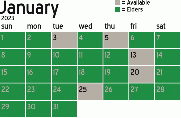 Missionary Dinner Calendar