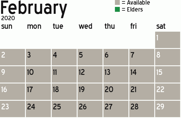 Missionary Dinner Calendar