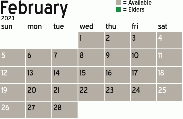 Missionary Dinner Calendar