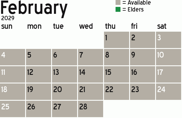 Missionary Dinner Calendar