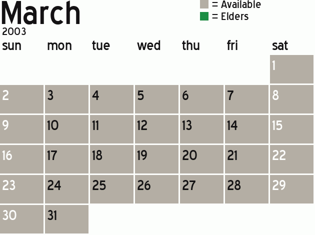 Missionary Dinner Calendar