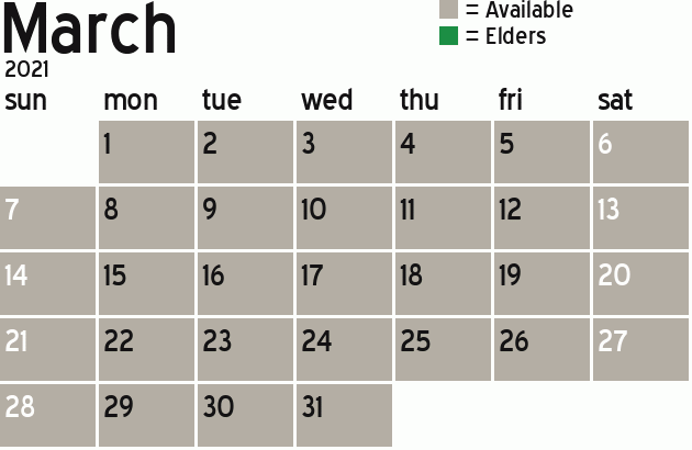 Missionary Dinner Calendar