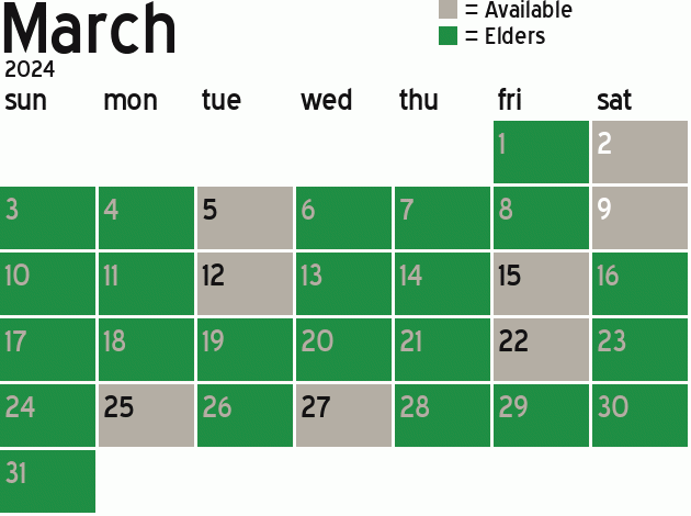 Missionary Dinner Calendar