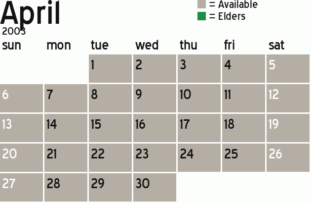 Missionary Dinner Calendar