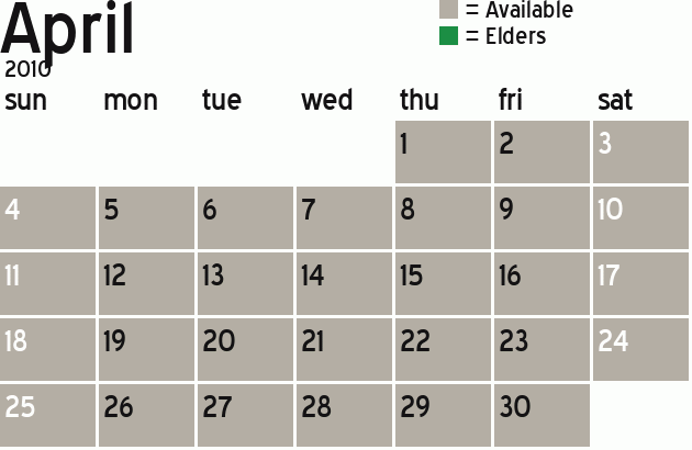 Missionary Dinner Calendar