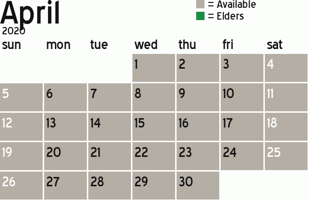 Missionary Dinner Calendar