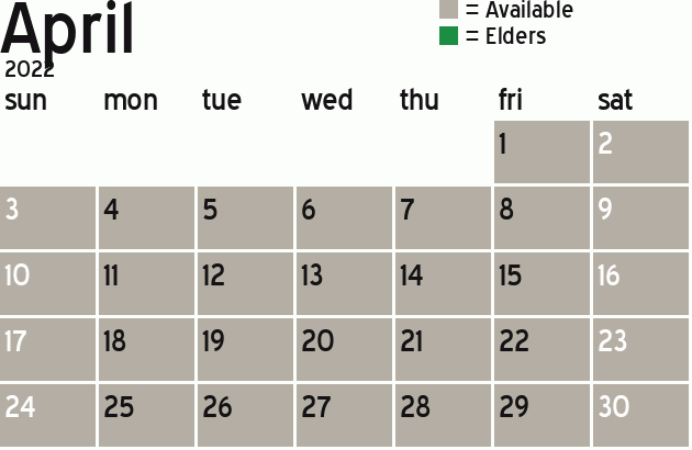Missionary Dinner Calendar