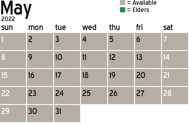 Missionary Dinner Calendar