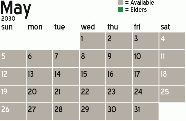 Missionary Dinner Calendar