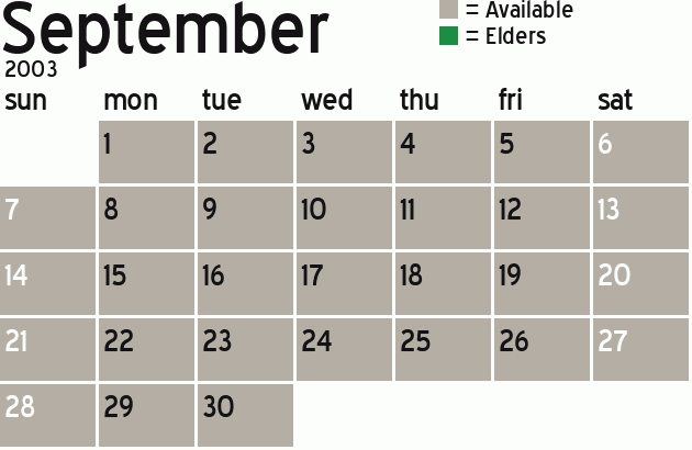 Missionary Dinner Calendar