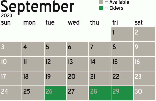 Missionary Dinner Calendar