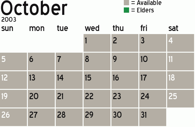 Missionary Dinner Calendar