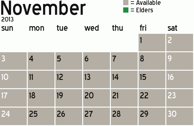Missionary Dinner Calendar