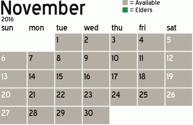 Missionary Dinner Calendar