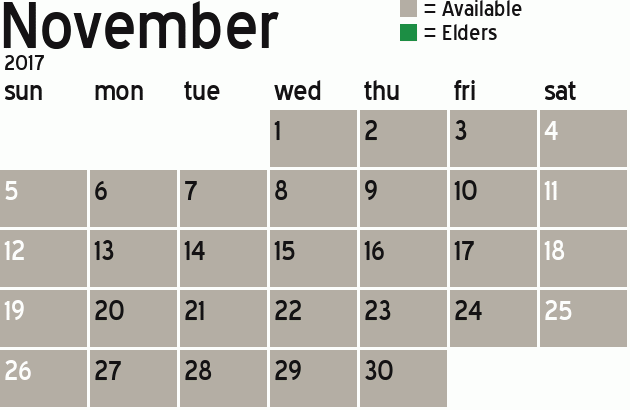 Missionary Dinner Calendar