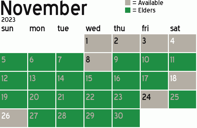 Missionary Dinner Calendar