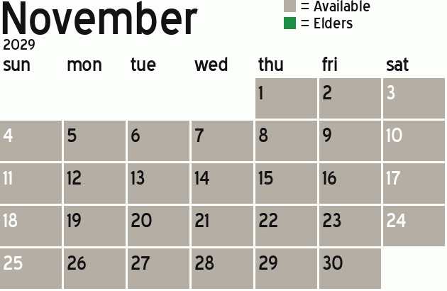 Missionary Dinner Calendar