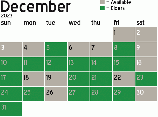 Missionary Dinner Calendar